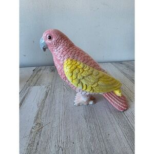 Ceramic parrot pink bird macaw statue figurine tropical yellow life-size